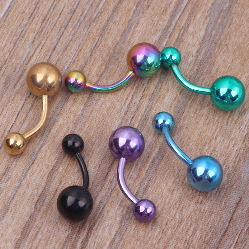 Stainless Steel Plated Multi-Color Double Steel Ball Navel Ring Belly Button Piercing Jewelry - Image 2