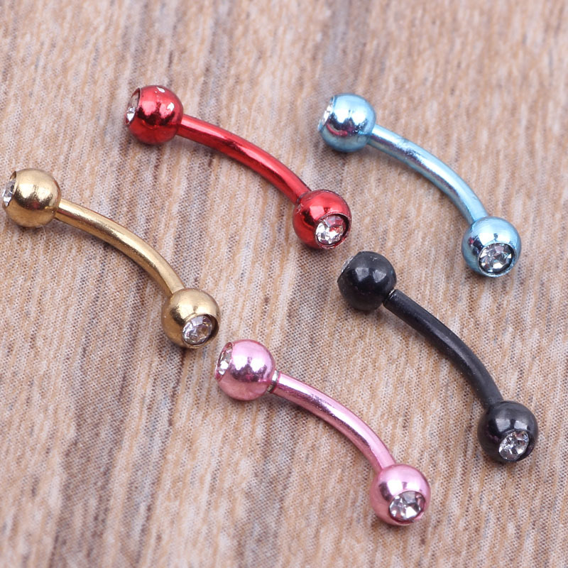 Rose Gold Stainless Steel Curved Barbell with Diamond Ball Eyebrow Nose Lip Tongue Navel Piercing Jewelry - Image 5