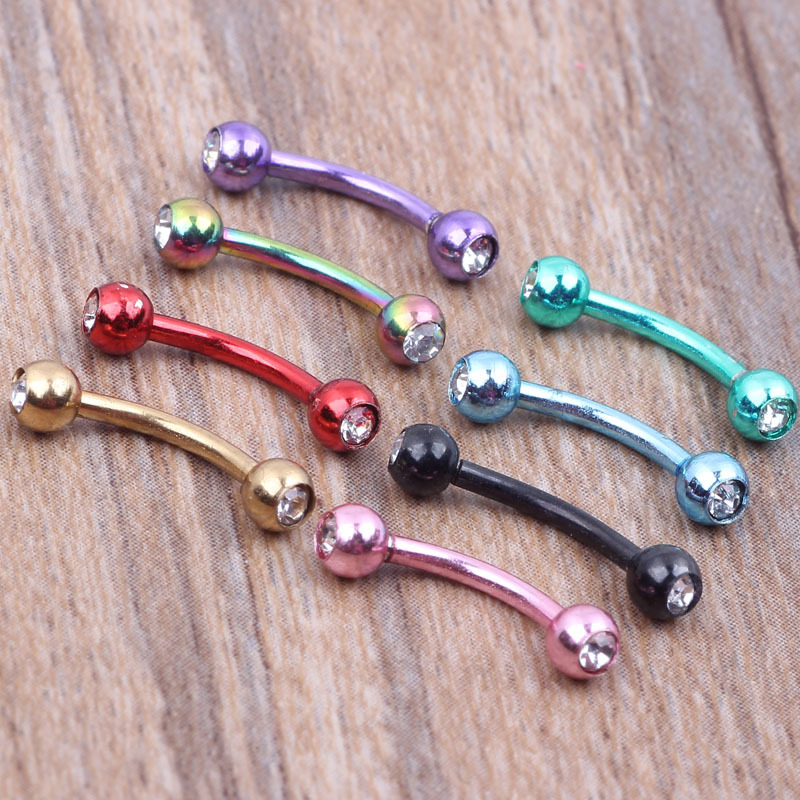 Rose Gold Stainless Steel Curved Barbell with Diamond Ball Eyebrow Nose Lip Tongue Navel Piercing Jewelry - Image 4