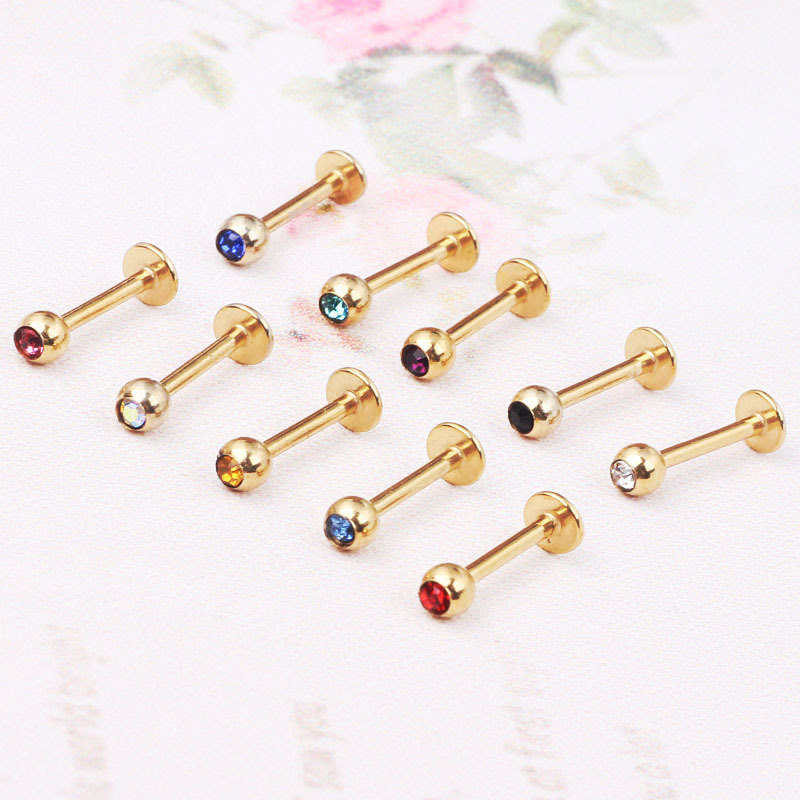 Stainless Steel Straight Barbell Diamond Lip Nails - Deep Blue Bear Motif Body Piercing Jewelry - Image 3