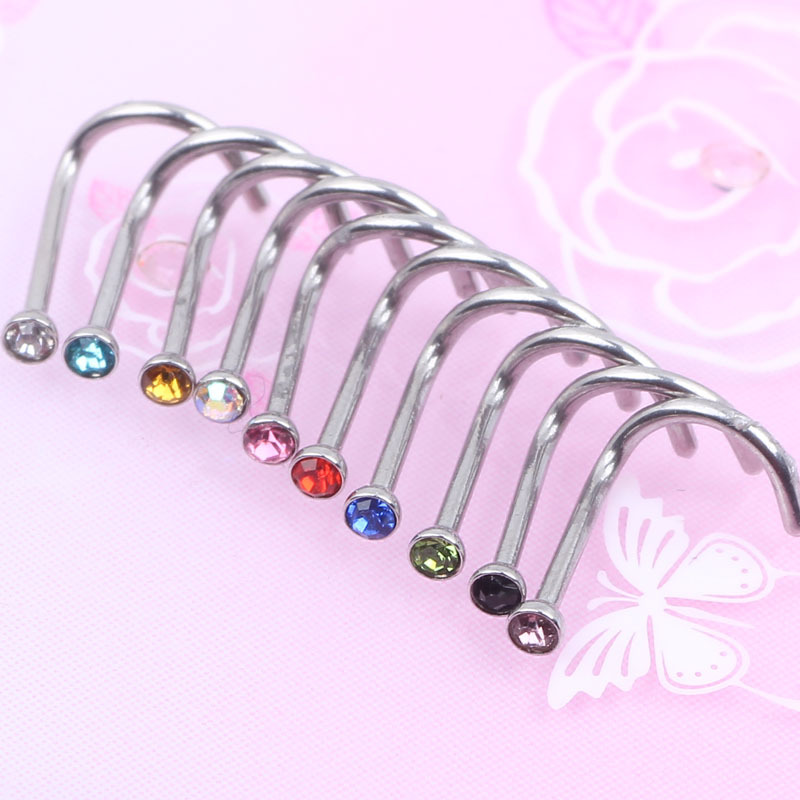 2mm Rhinestone Crystal Nose Screw Nail 316L Surgical Steel Body Piercing Jewelry - Image 5