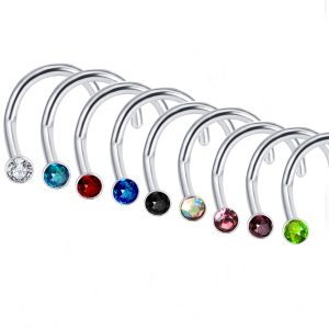 2mm Rhinestone Crystal Nose Screw Nail 316L Surgical Steel Body Piercing Jewelry