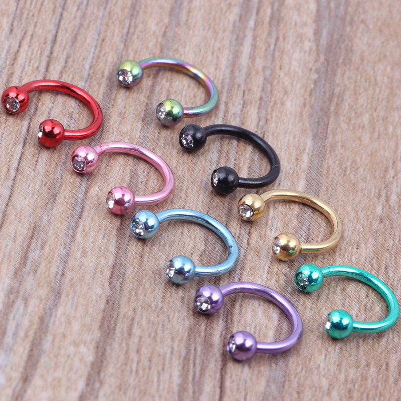 Titanium Steel C Shaped Nose Ring - European & American Fashion Nose Stud Piercing Jewelry in Pink Diamond Design - Image 2