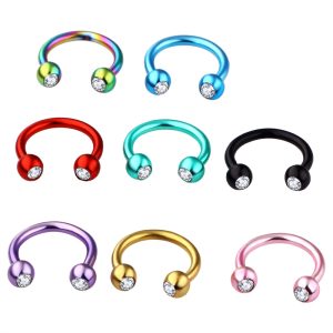 Titanium Steel C Shaped Nose Ring - European & American Fashion Nose Stud Piercing Jewelry in Pink Diamond Design