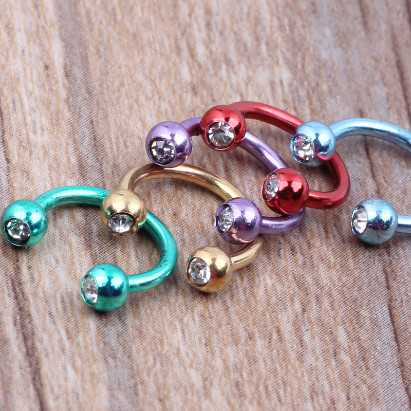 Titanium Steel C Shaped Nose Ring - European & American Fashion Nose Stud Piercing Jewelry in Pink Diamond Design - Image 5