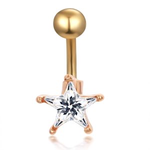 Gold Silver Love Star Belly Button Ring Body Piercing Jewelry Stainless Steel Five-pointed Star Belly Dance Navel Ring