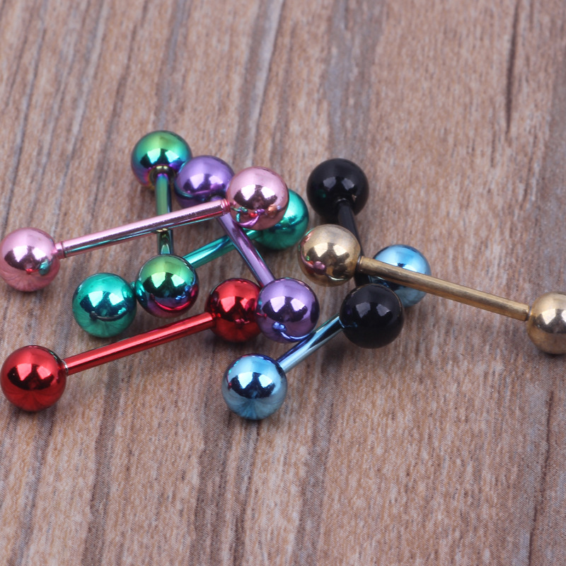 14G Stainless Steel Straight Barbell Tongue Nail Industrial Tongue Nail Breast Ring Body Jewelry in Light Blue - Image 3