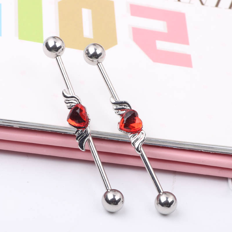 Heart-Shaped Long Rod Industrial Ear Studs Stainless Steel Cartilage Barbell Piercing Jewelry - Image 4