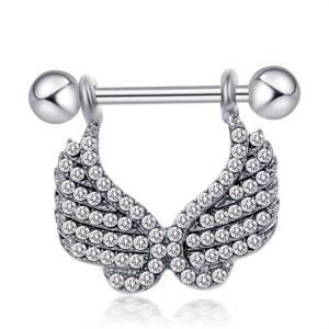 Hot Selling Stainless Steel Wings Diamond-Embedded Heart-Shaped Belly Button Ring for Men and Women