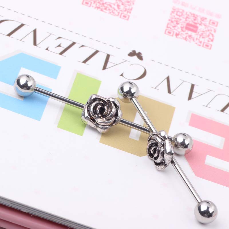 Vintage Flower Long Rod Industrial Ear Studs 316L Surgical Steel Piercing Jewelry Unisex - Image 5