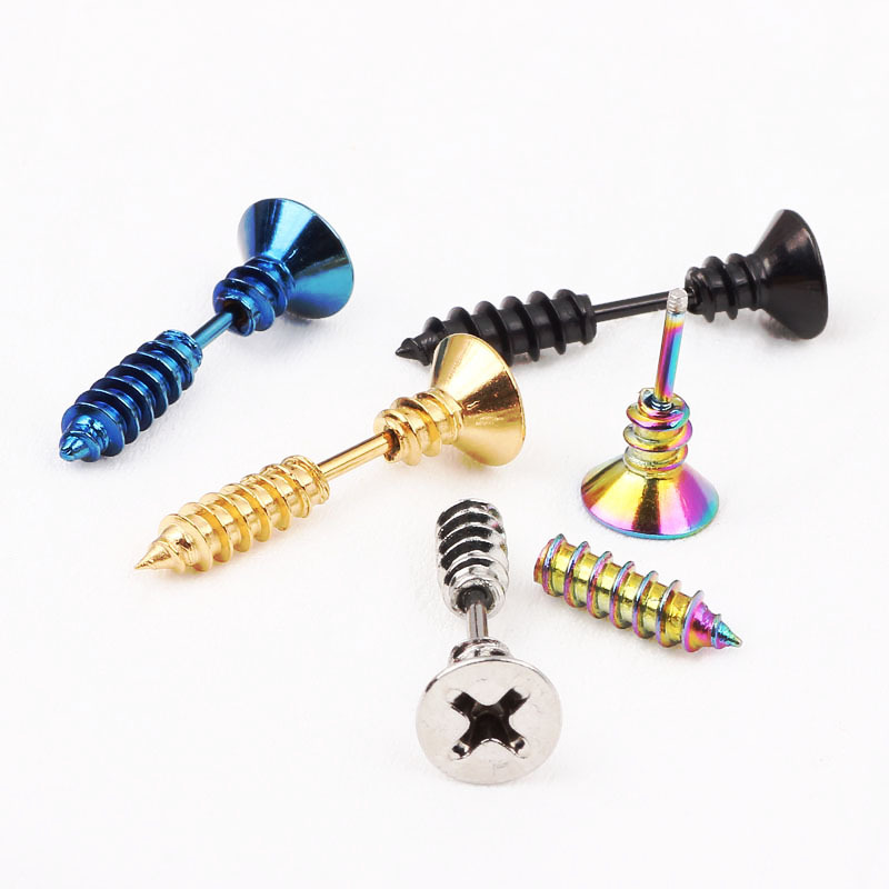 High Quality Titanium Steel Screw Earrings New Personality Gold Male And Female Korean Popular Earrings Wholesale - Image 4