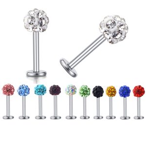 Shambala Round Ball Lip Studs, Ear Cartilage Studs, Nose Studs, Eyebrow Studs - Geometric Blue Diamond Piercing Jewelry Wholesale