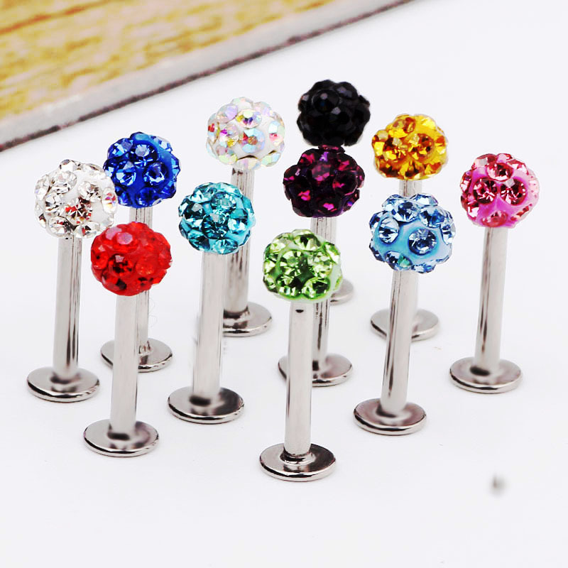 Shambala Round Ball Lip Studs, Ear Cartilage Studs, Nose Studs, Eyebrow Studs - Geometric Blue Diamond Piercing Jewelry Wholesale - Image 2