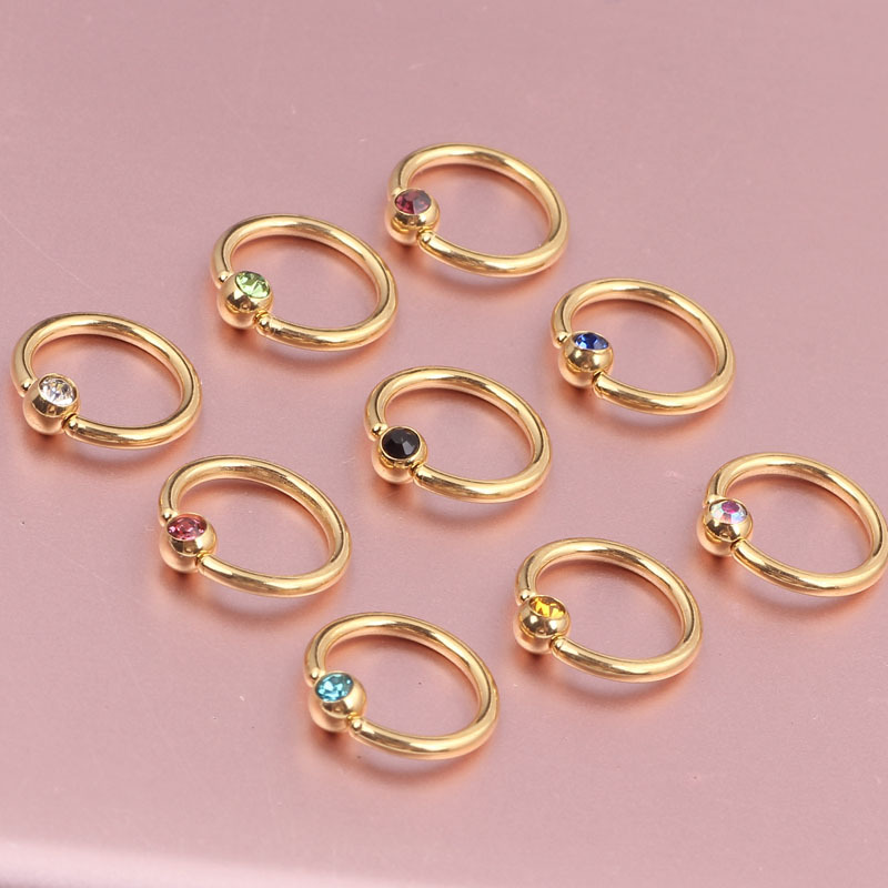 Gold Stainless Steel Closed Nose Ring Stud Multi-Purpose Earring Eyebrow Stud Septum Jewelry - Image 2