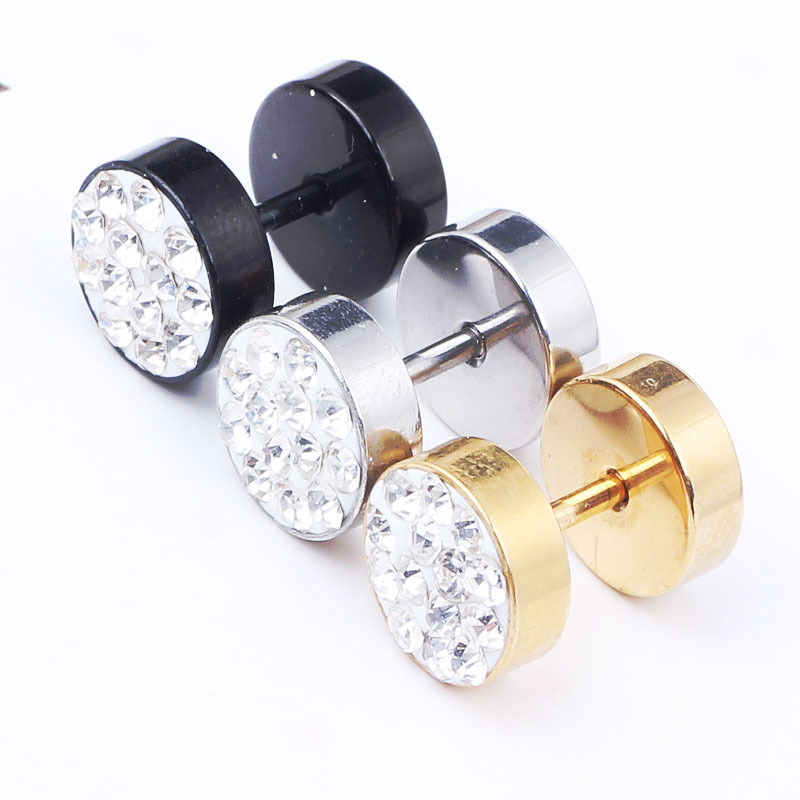 Mud Diamond Wafer 8mm False Ear Enlargement Earrings for Men Women Stainless Steel Geometric Style - Image 3
