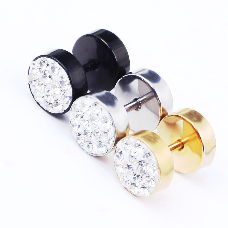 Mud Diamond Wafer 8mm False Ear Enlargement Earrings for Men Women Stainless Steel Geometric Style - Image 4