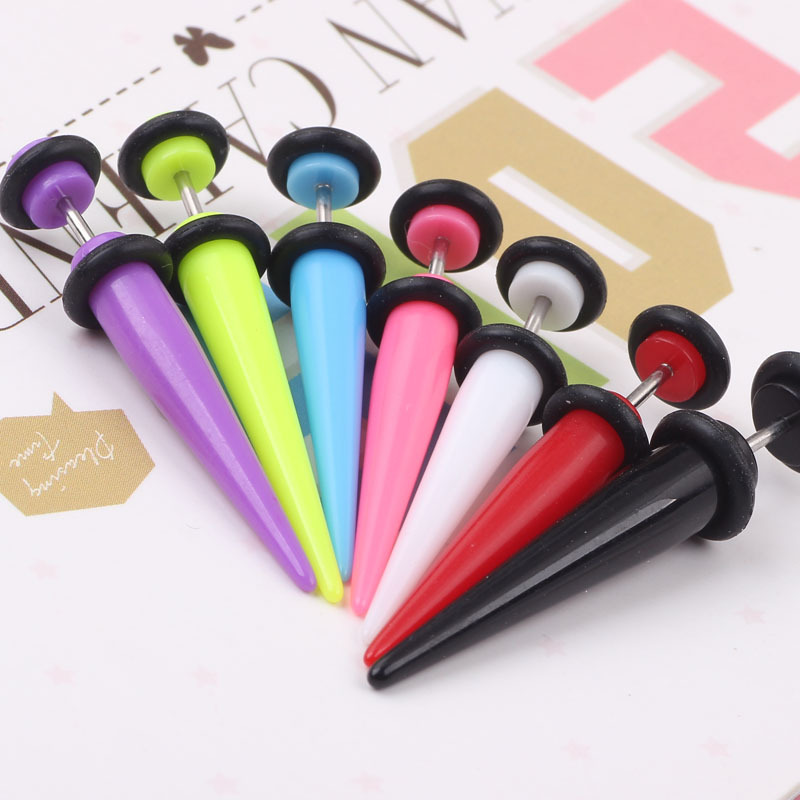 Acrylic Cone Ear Expander Earring Pink Geometric Ear Plug for Gauged Earlobe - Image 5