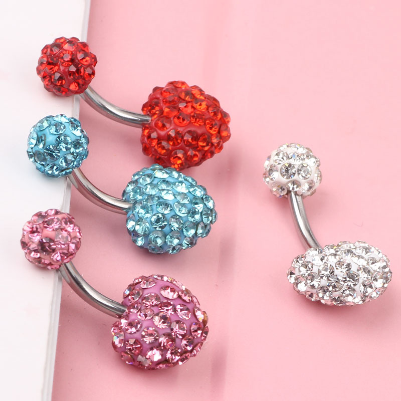 High Quality Full Diamond Heart Shambhala Belly Button Ring, 4 Colors, 316L Surgical Steel - Image 2