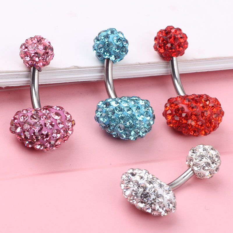 High Quality Full Diamond Heart Shambhala Belly Button Ring, 4 Colors, 316L Surgical Steel - Image 4