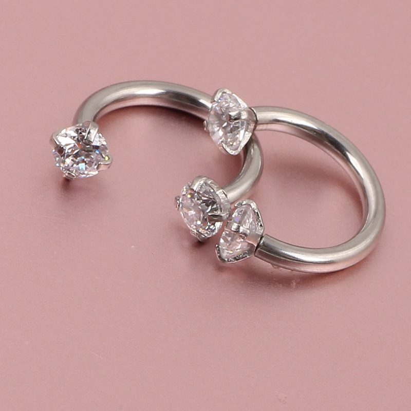 European American Hot Sale Zircon Inner Teeth Nose Ring Nose Nail Piercing Jewelry Stainless Steel - Image 5