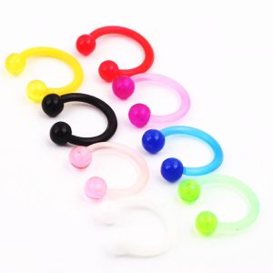Mixed Color Septum UV Nose Ring Nose Nail Ear Bone Nail 9 Pieces Pack Stainless Steel Body Piercing Jewelry