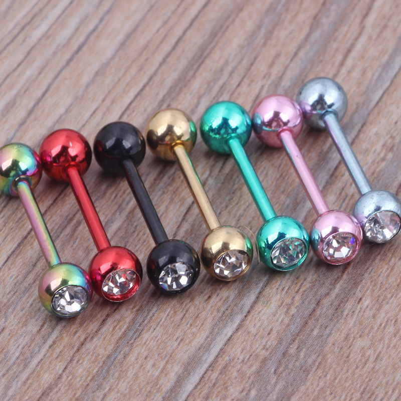 Steel Ball Stainless Steel Straight Barbell Tongue Ring Double Head Dumbbell Nipple Ring Body Piercing Jewelry 8 PCs/Bag - Image 3