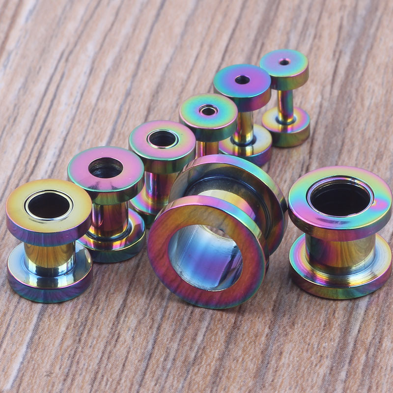 10mm Colored Pulley Ear Expander, Stainless Steel/Titanium Steel Ear Piercing Jewelry, Hollow Taper Earrings - Image 2