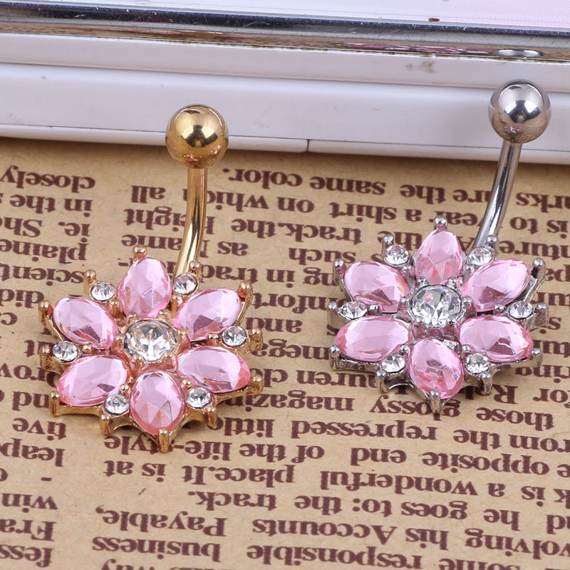 Stainless Steel Diamond Sunflower Navel Ring Belly Button Piercing Jewelry Gold Pink - Image 5