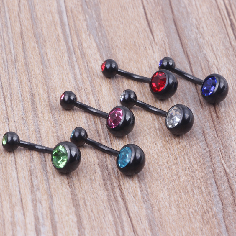Double Drill Black Stainless Steel Belly Button Ring Navel Jewelry Dangle Big Drill - Image 3