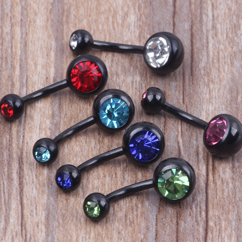 Double Drill Black Stainless Steel Belly Button Ring Navel Jewelry Dangle Big Drill - Image 2