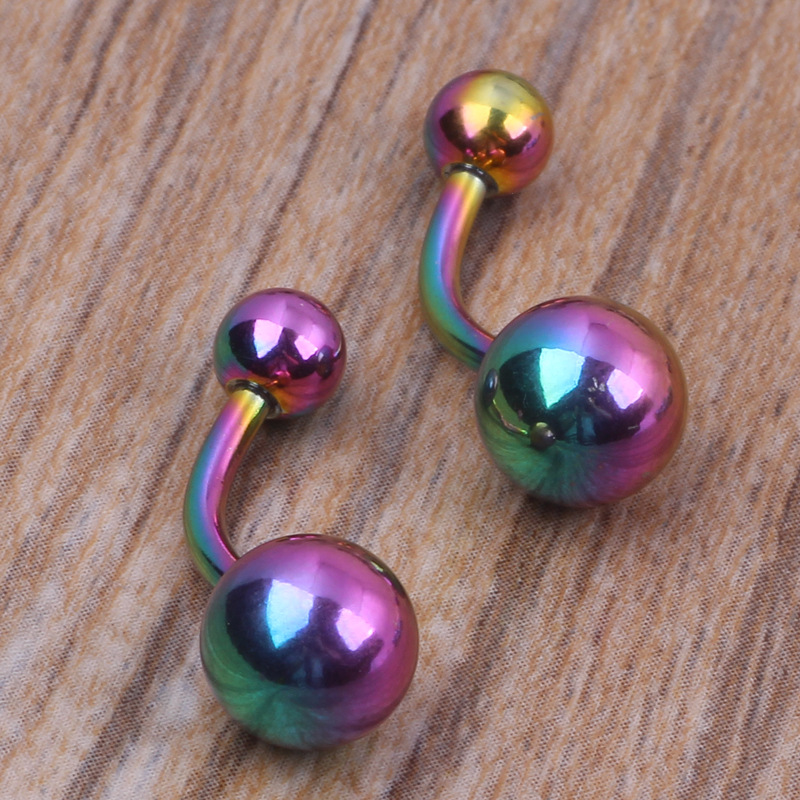 Stainless Steel Plated Multi-Color Double Steel Ball Navel Ring Belly Button Piercing Jewelry - Image 4