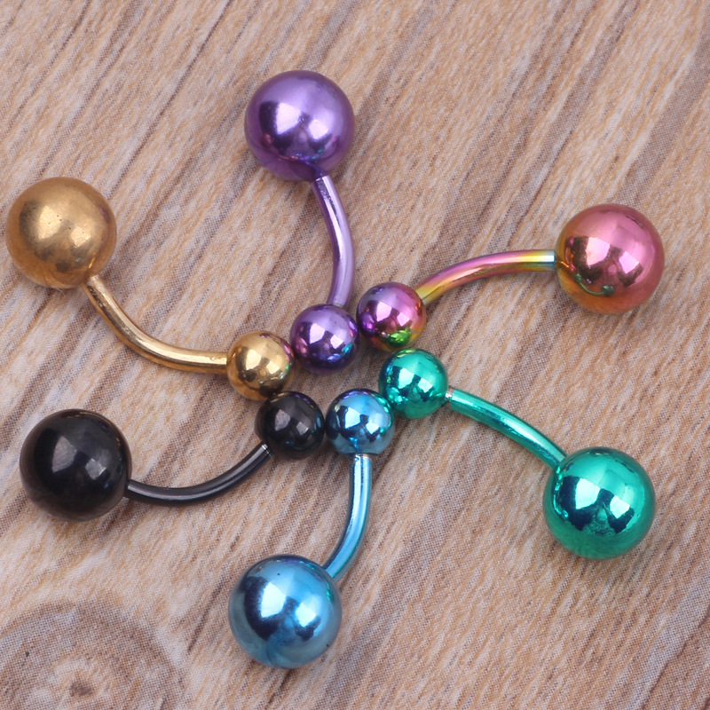 Stainless Steel Plated Multi-Color Double Steel Ball Navel Ring Belly Button Piercing Jewelry - Image 5