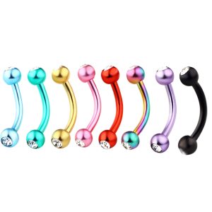 Rose Gold Stainless Steel Curved Barbell with Diamond Ball Eyebrow Nose Lip Tongue Navel Piercing Jewelry