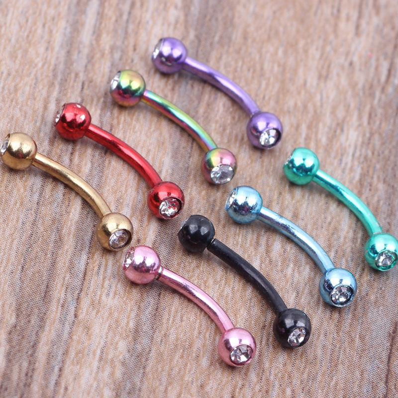 Rose Gold Stainless Steel Curved Barbell with Diamond Ball Eyebrow Nose Lip Tongue Navel Piercing Jewelry - Image 3