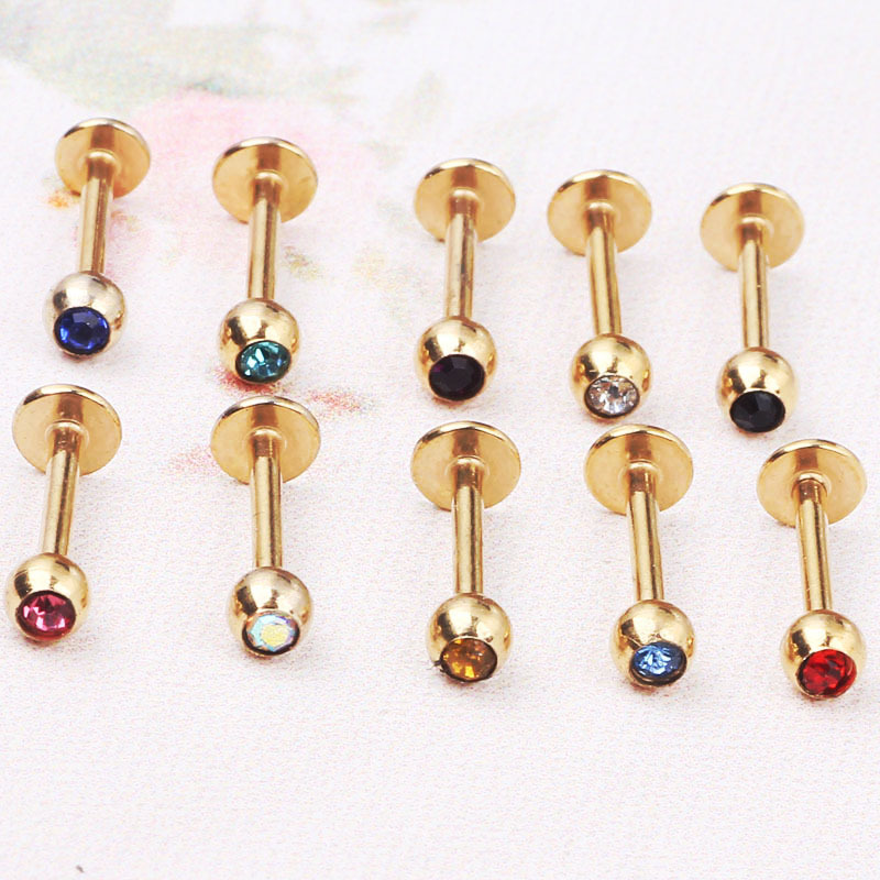 Stainless Steel Straight Barbell Diamond Lip Nails - Deep Blue Bear Motif Body Piercing Jewelry - Image 5