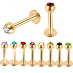 Stainless Steel Straight Barbell Diamond Lip Nails - Deep Blue Bear Motif Body Piercing Jewelry
