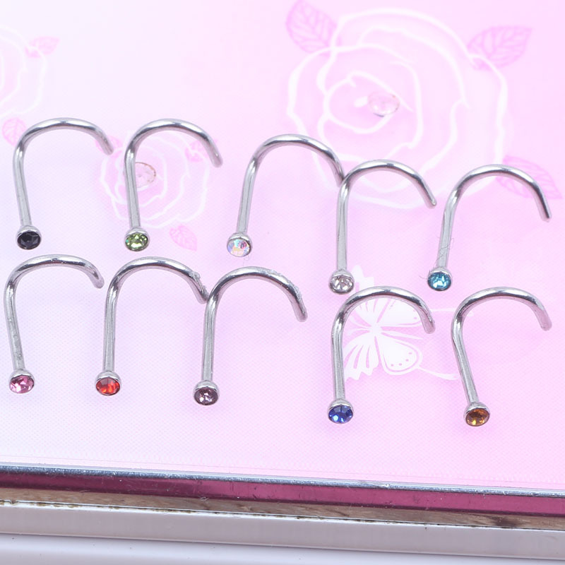 2mm Rhinestone Crystal Nose Screw Nail 316L Surgical Steel Body Piercing Jewelry - Image 4
