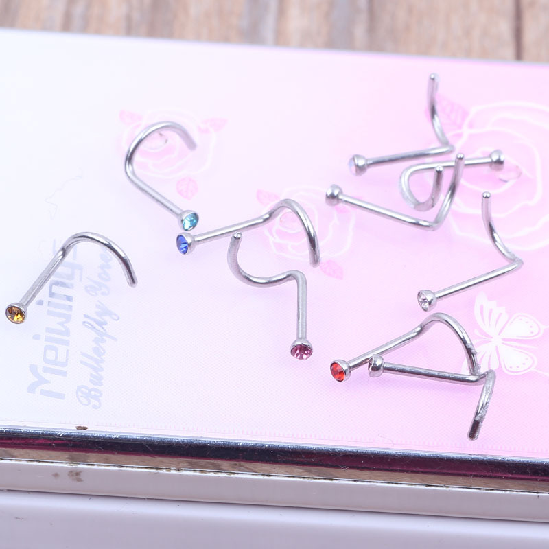2mm Rhinestone Crystal Nose Screw Nail 316L Surgical Steel Body Piercing Jewelry - Image 2