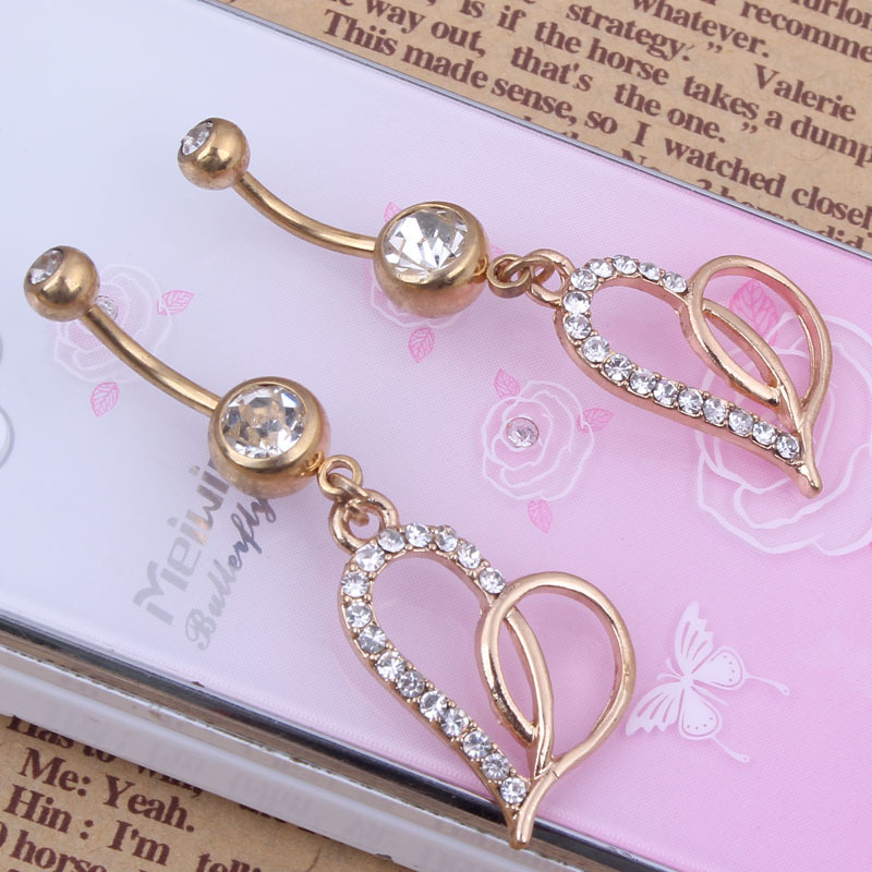 Heart-Shaped Belly Button Ring Navel Jewelry Stainless Steel Navel Ring for Women - Image 2