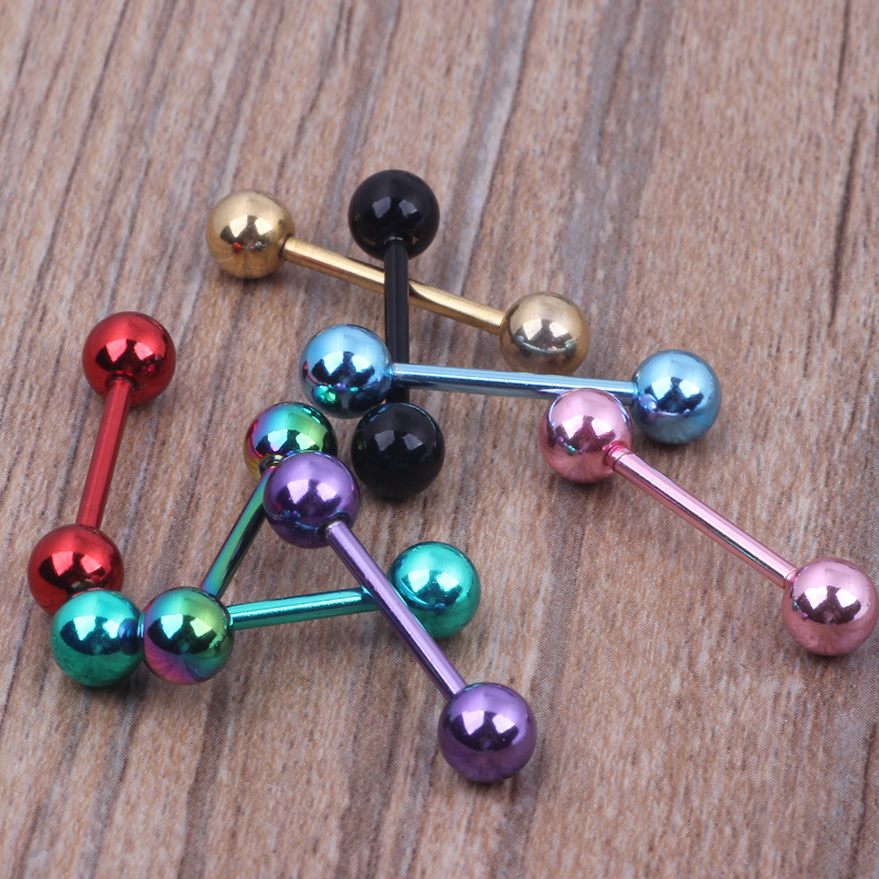 14G Stainless Steel Straight Barbell Tongue Nail Industrial Tongue Nail Breast Ring Body Jewelry in Light Blue - Image 2