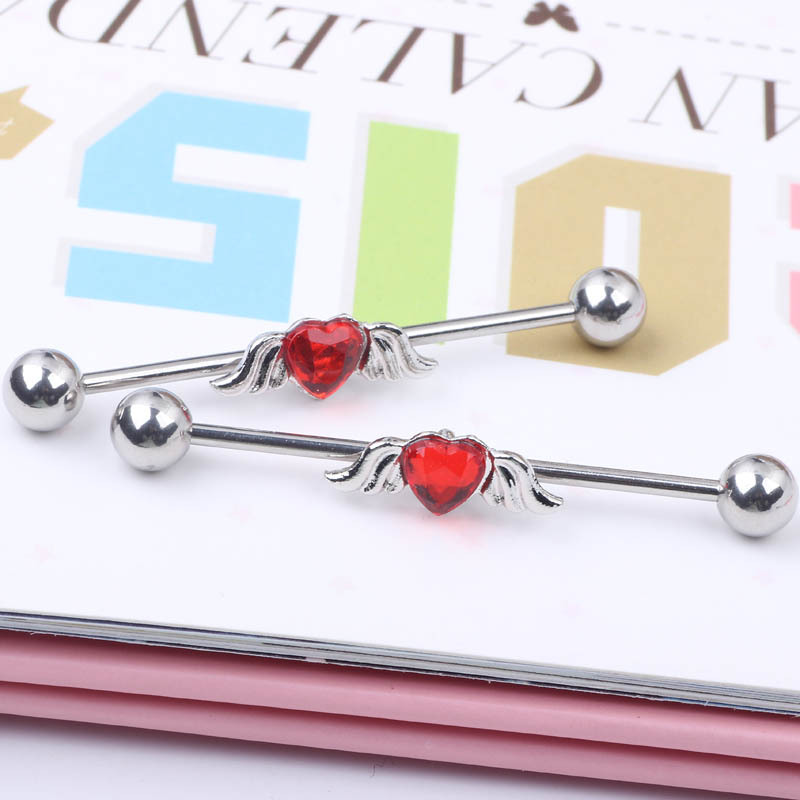 Heart-Shaped Long Rod Industrial Ear Studs Stainless Steel Cartilage Barbell Piercing Jewelry - Image 2