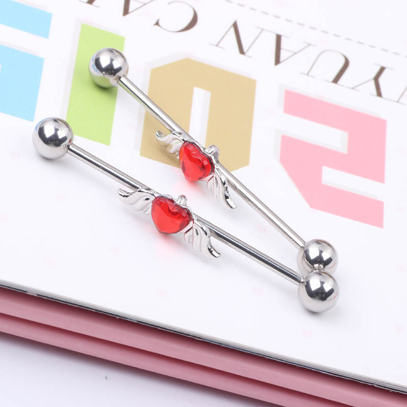 Heart-Shaped Long Rod Industrial Ear Studs Stainless Steel Cartilage Barbell Piercing Jewelry - Image 5