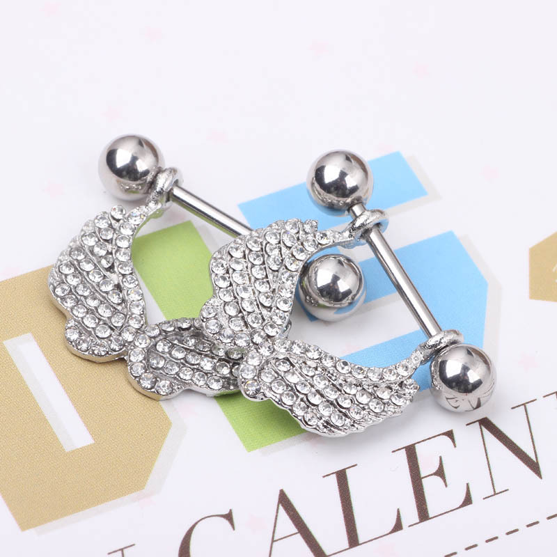 Hot Selling Stainless Steel Wings Diamond-Embedded Heart-Shaped Belly Button Ring for Men and Women - Image 2