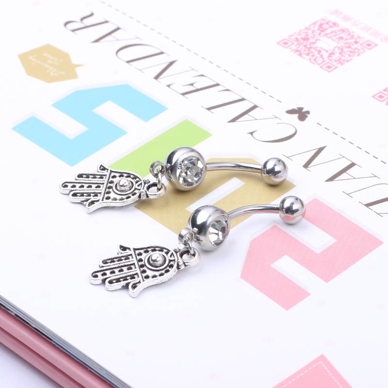 New Popular Huashan Hand Pendant Belly Button Ring Navel Stud Ear Studs Body Jewelry Stainless Steel - Image 2