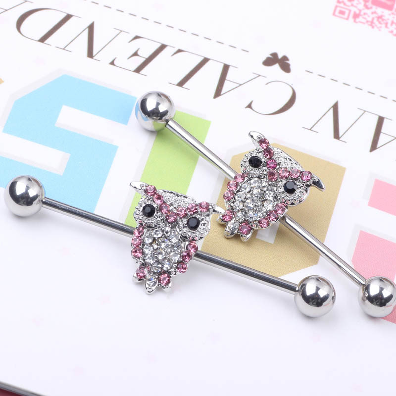 Full Diamond Cat Eagle Long Rod Industrial Ear Studs Stainless Steel Body Piercing Jewelry - Image 3