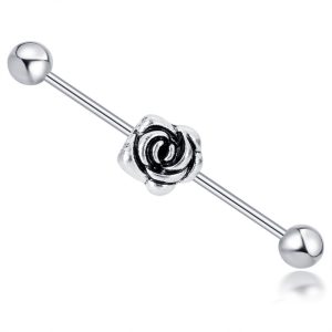 Vintage Flower Long Rod Industrial Ear Studs 316L Surgical Steel Piercing Jewelry Unisex