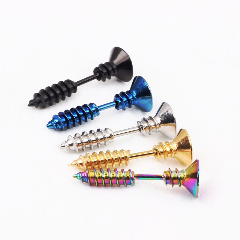 High Quality Titanium Steel Screw Earrings New Personality Gold Male And Female Korean Popular Earrings Wholesale - Image 2