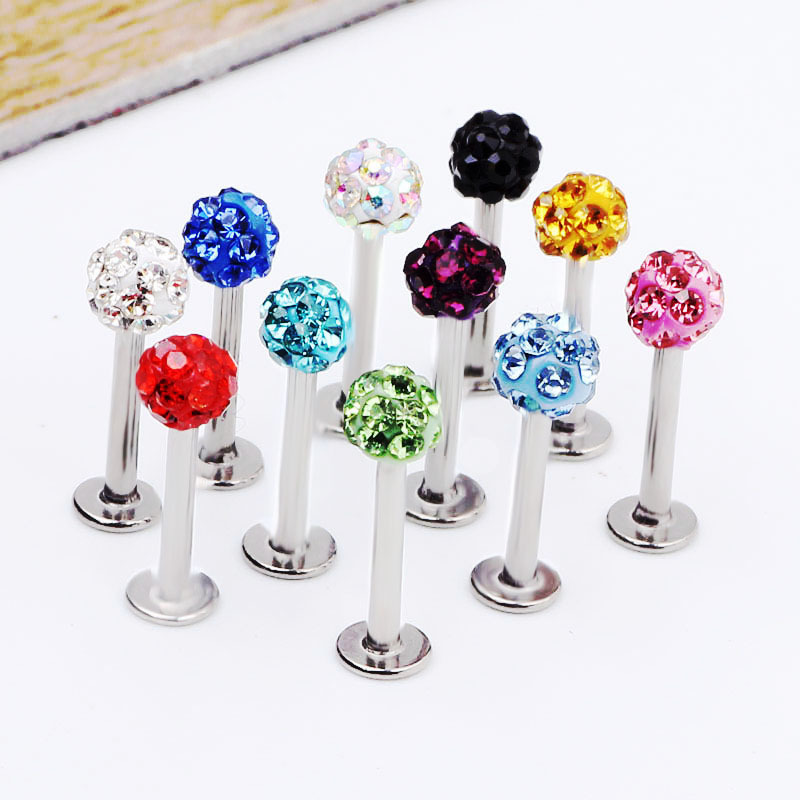 Shambala Round Ball Lip Studs, Ear Cartilage Studs, Nose Studs, Eyebrow Studs - Geometric Blue Diamond Piercing Jewelry Wholesale - Image 3