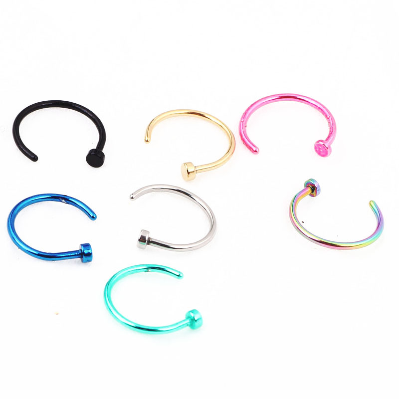 Stainless Steel Geometric Nose Ring Hoop 10mm Green - Korean Style Body Piercing Jewelry - Image 4