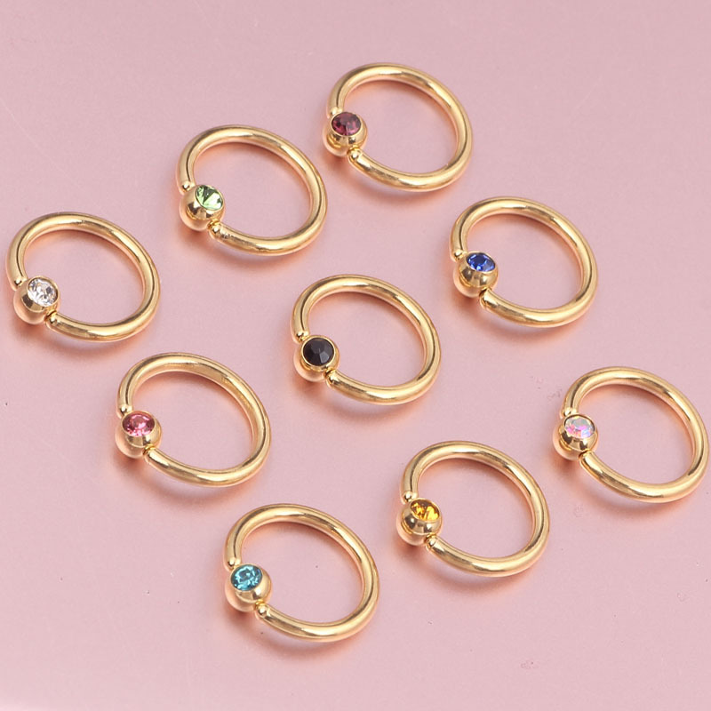 Gold Stainless Steel Closed Nose Ring Stud Multi-Purpose Earring Eyebrow Stud Septum Jewelry - Image 3